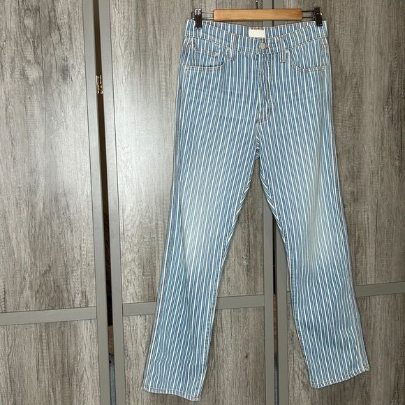 Mother Jeans The Triple Tomcat Ankle Striped Blue and White Orange Yo Glad Sz 28 - Picture 2 of 14